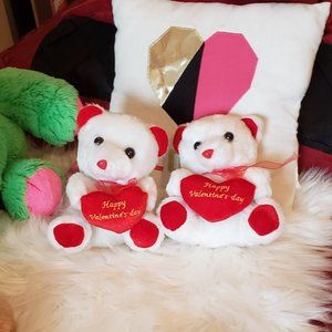 Two Happy Valentine Day White Teddy Bears